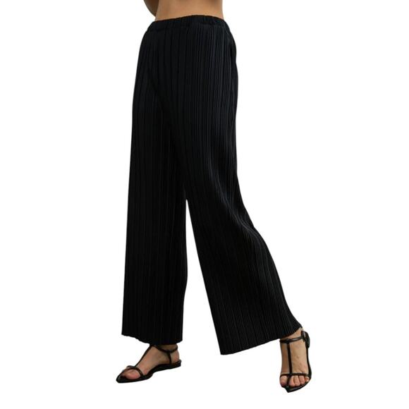 NWOT Oak+Fort Black Stretchy Waist Pleated High Rise Pull On Wide Leg Pants-M - Picture 1 of 5